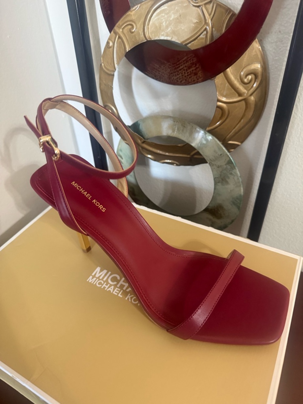 MICHAEL KORS Liana Tamano Red Slingback Heels with Gold-Tone Heel - Picture 6 of 10